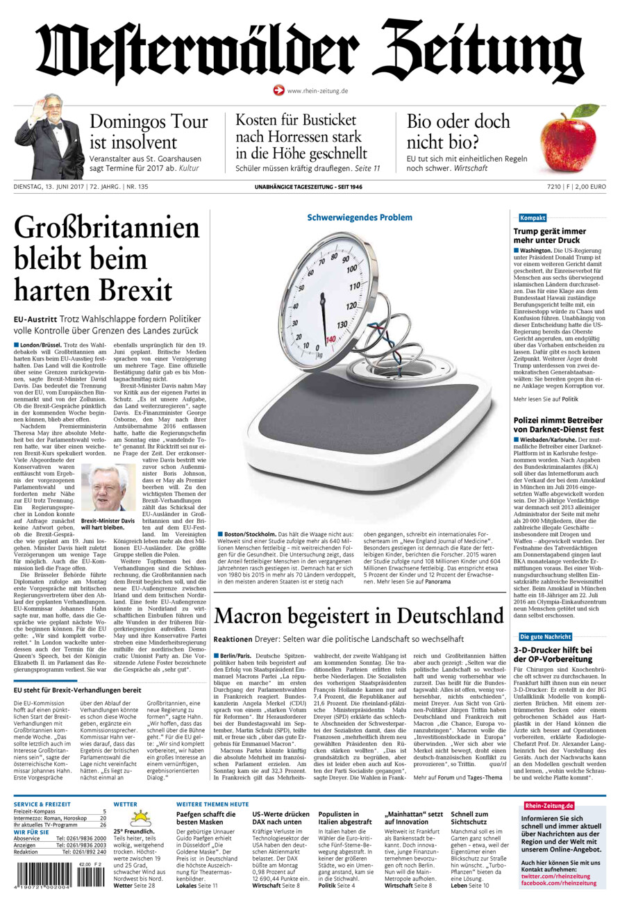 Westerwälder Zeitung vom Dienstag, 13.06.2017