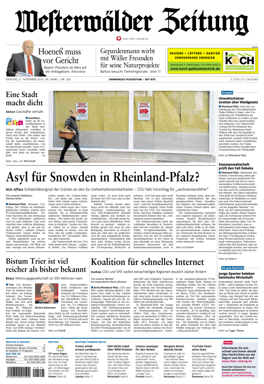 Westerwälder Zeitung vom Dienstag, 05.11.2013