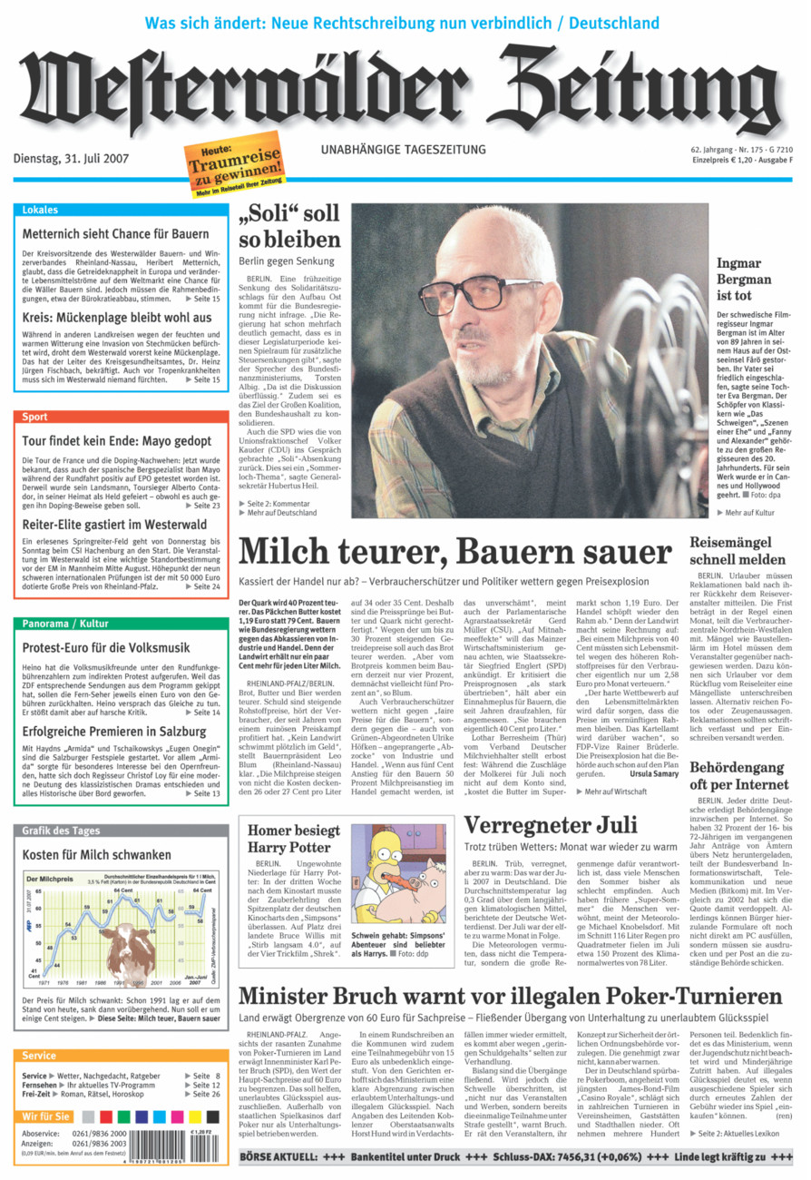 Westerwälder Zeitung vom Dienstag, 31.07.2007
