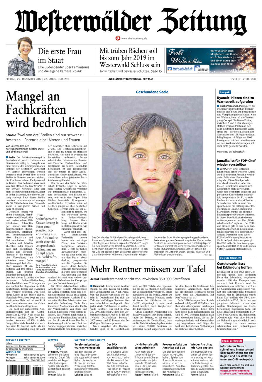 Westerwälder Zeitung vom Freitag, 22.12.2017