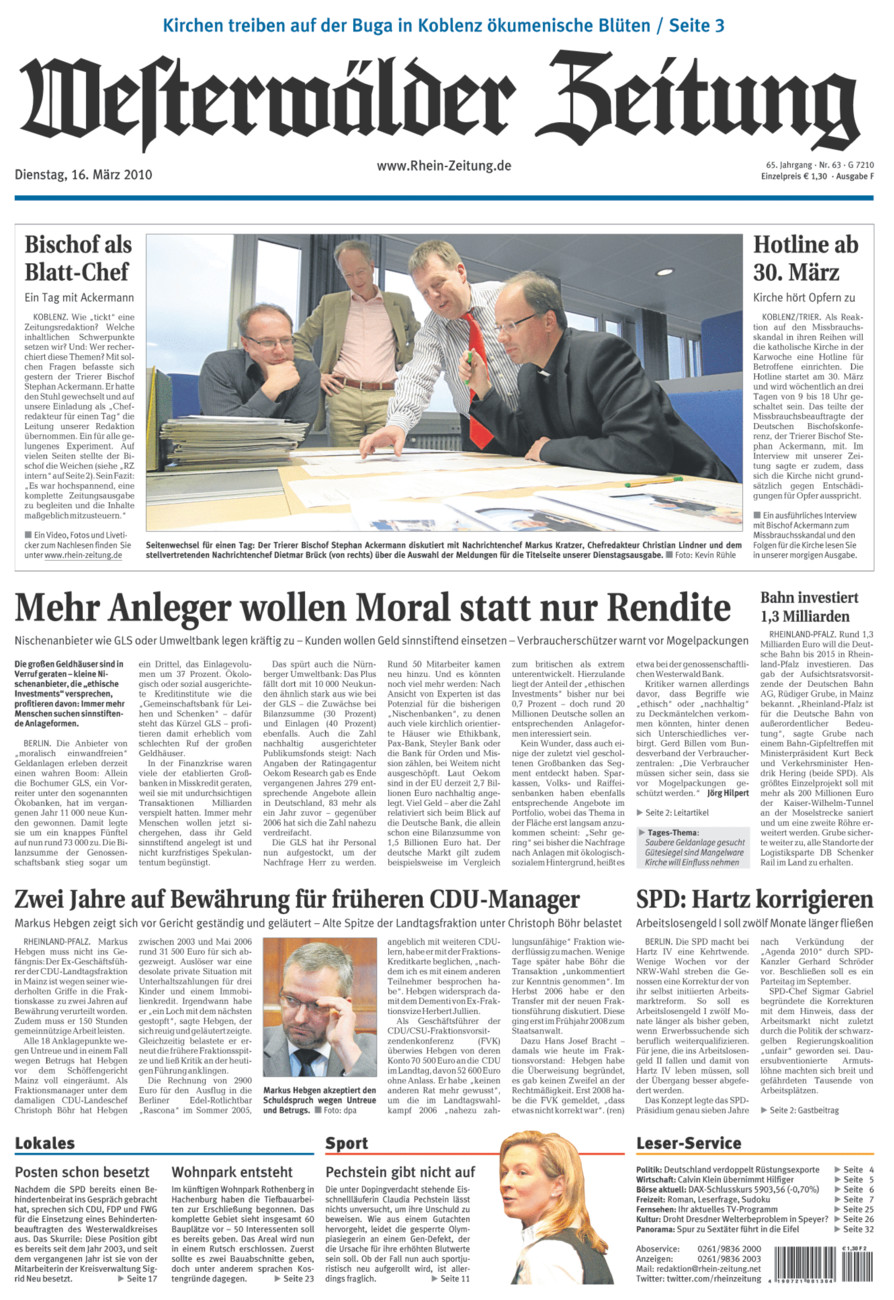 Westerwälder Zeitung vom Dienstag, 16.03.2010
