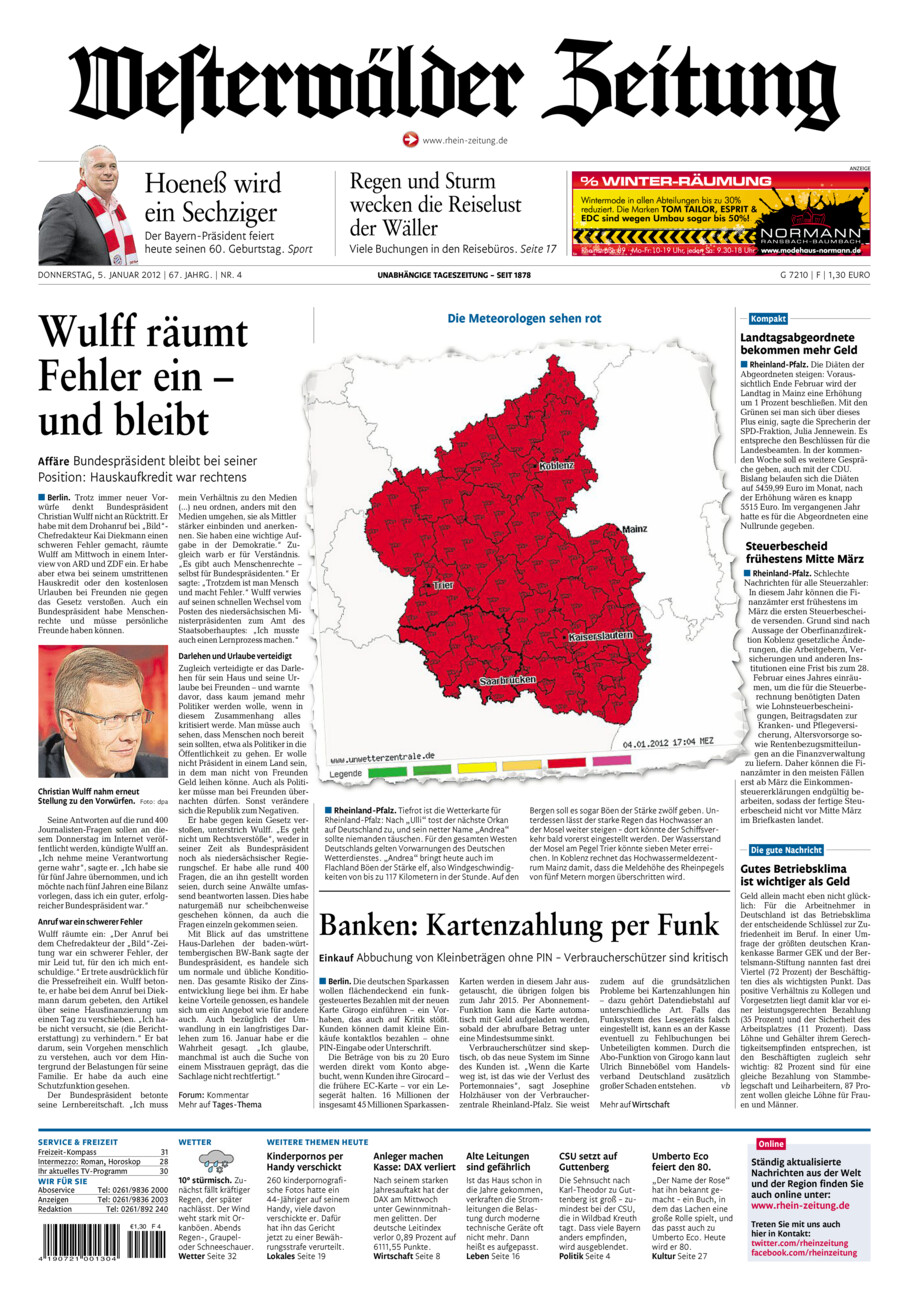 Westerwälder Zeitung vom Donnerstag, 05.01.2012