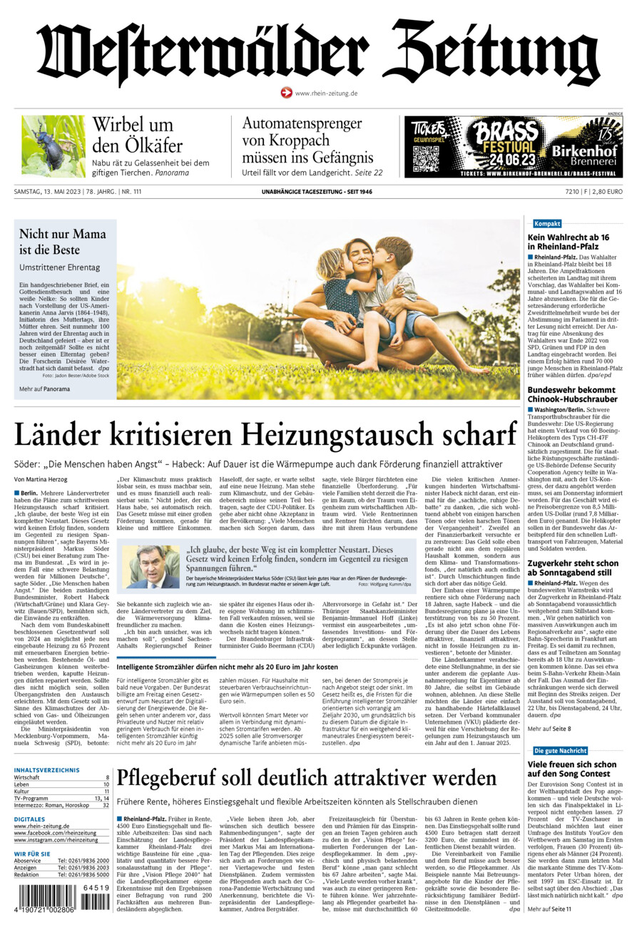 Westerwälder Zeitung vom Samstag, 13.05.2023