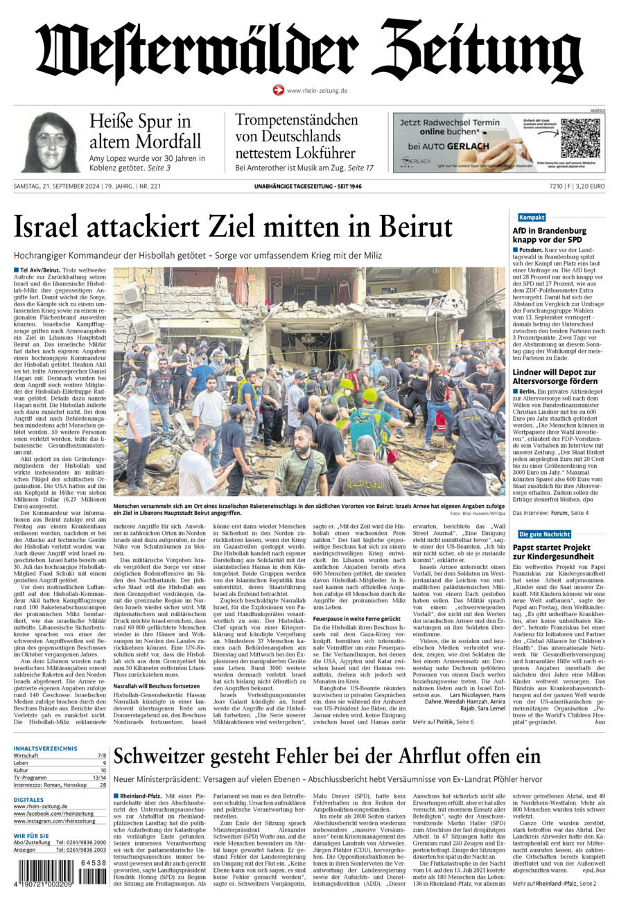 Westerwälder Zeitung vom Samstag, 21.09.2024