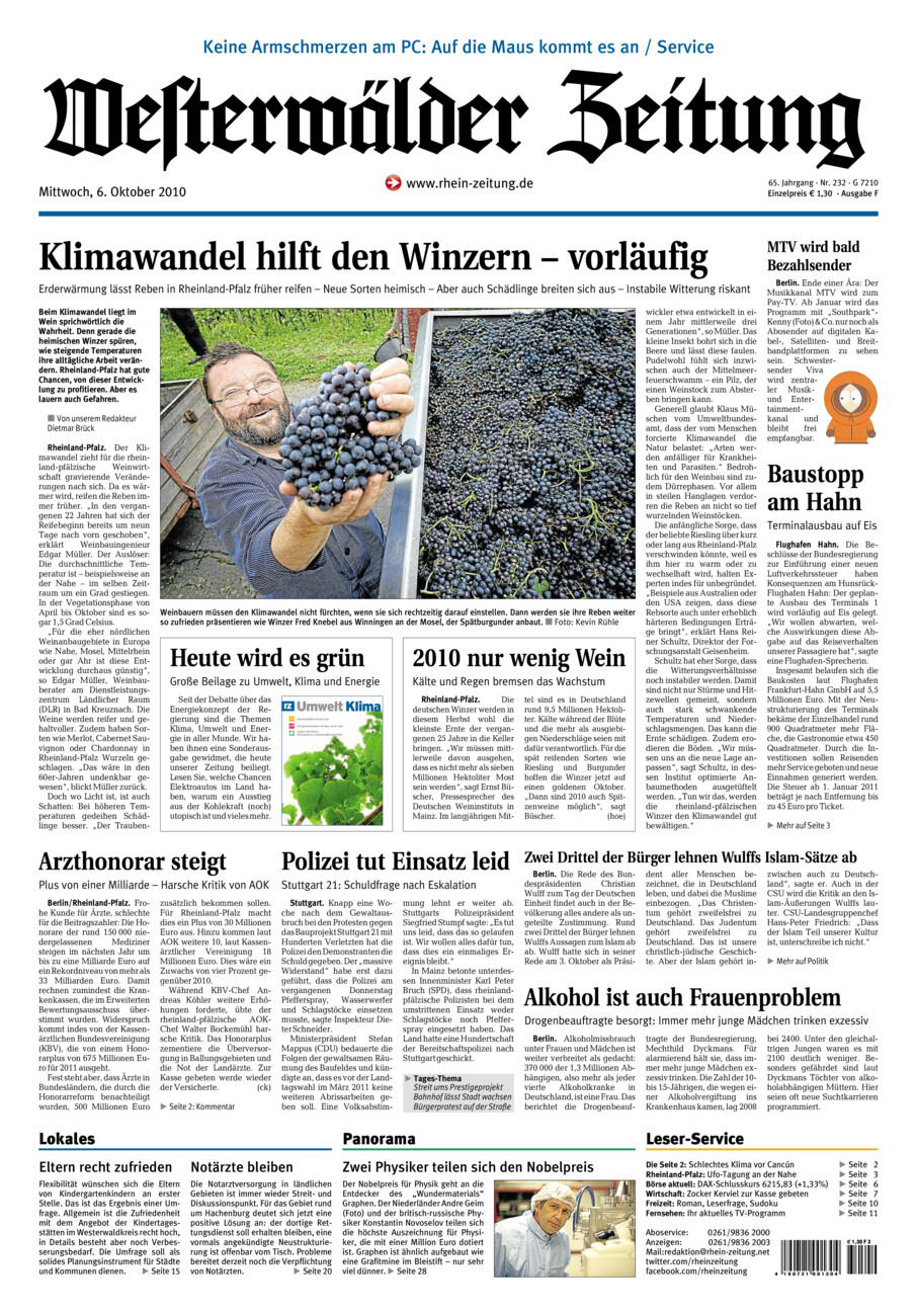 Westerwälder Zeitung vom Mittwoch, 06.10.2010
