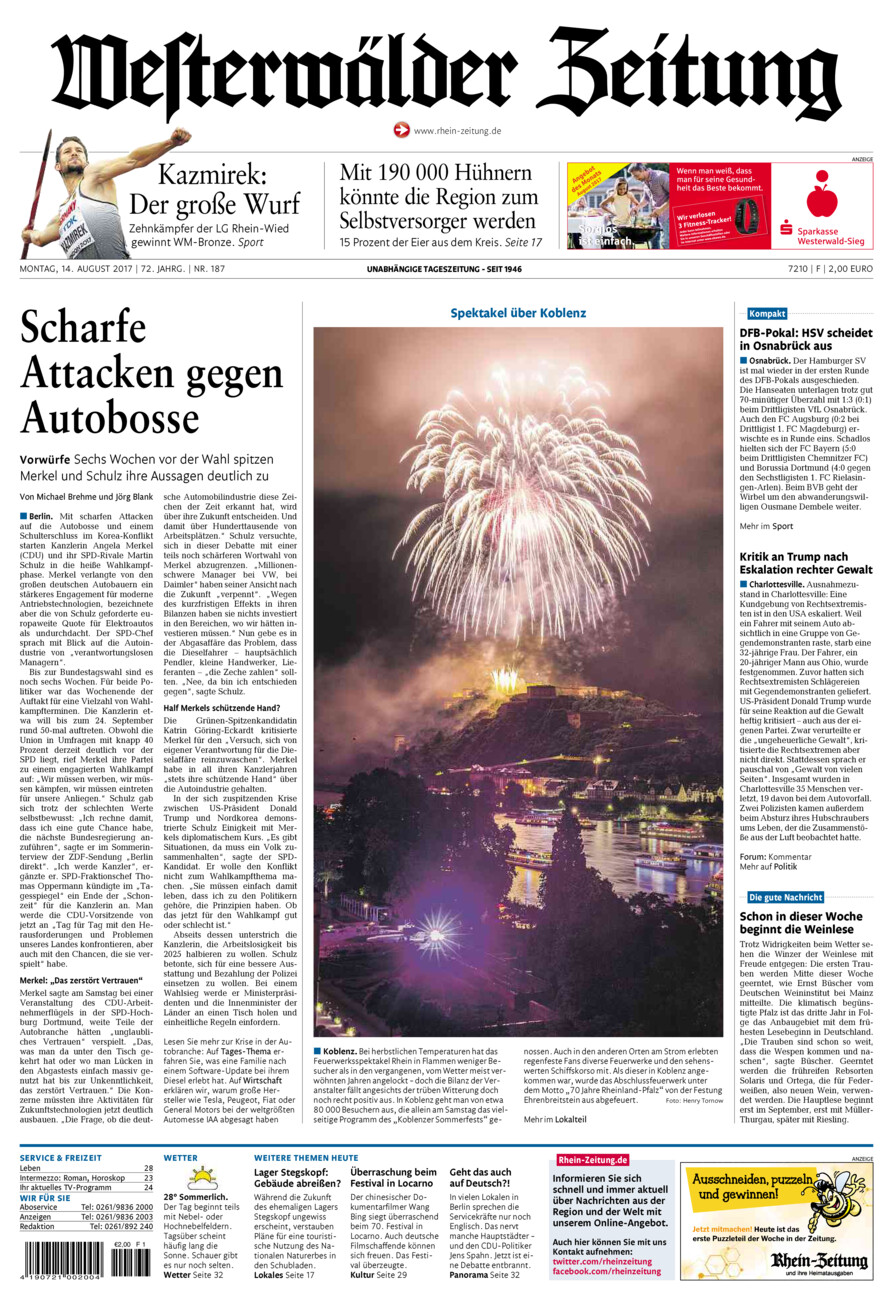 Westerwälder Zeitung vom Montag, 14.08.2017
