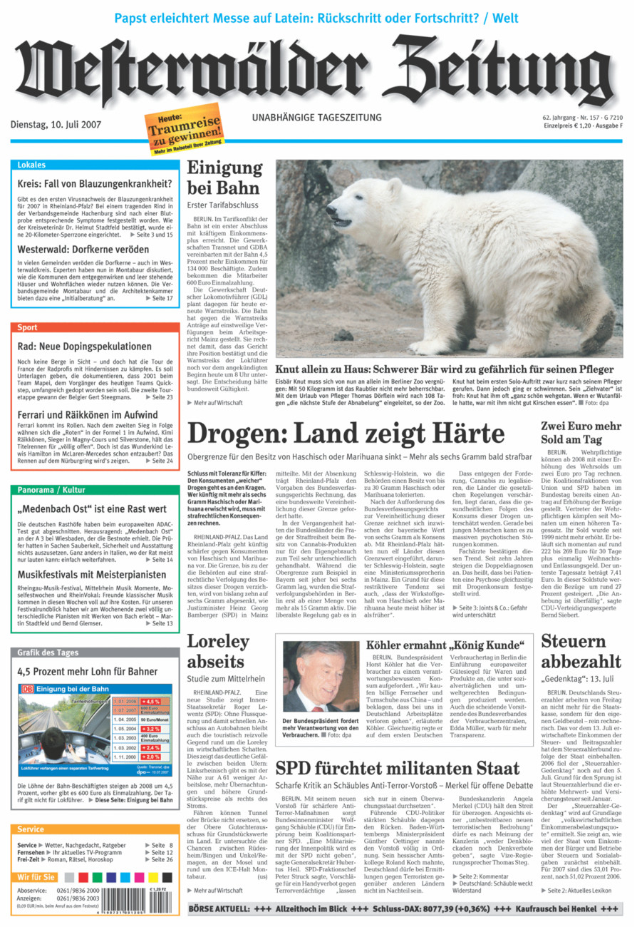 Westerwälder Zeitung vom Dienstag, 10.07.2007