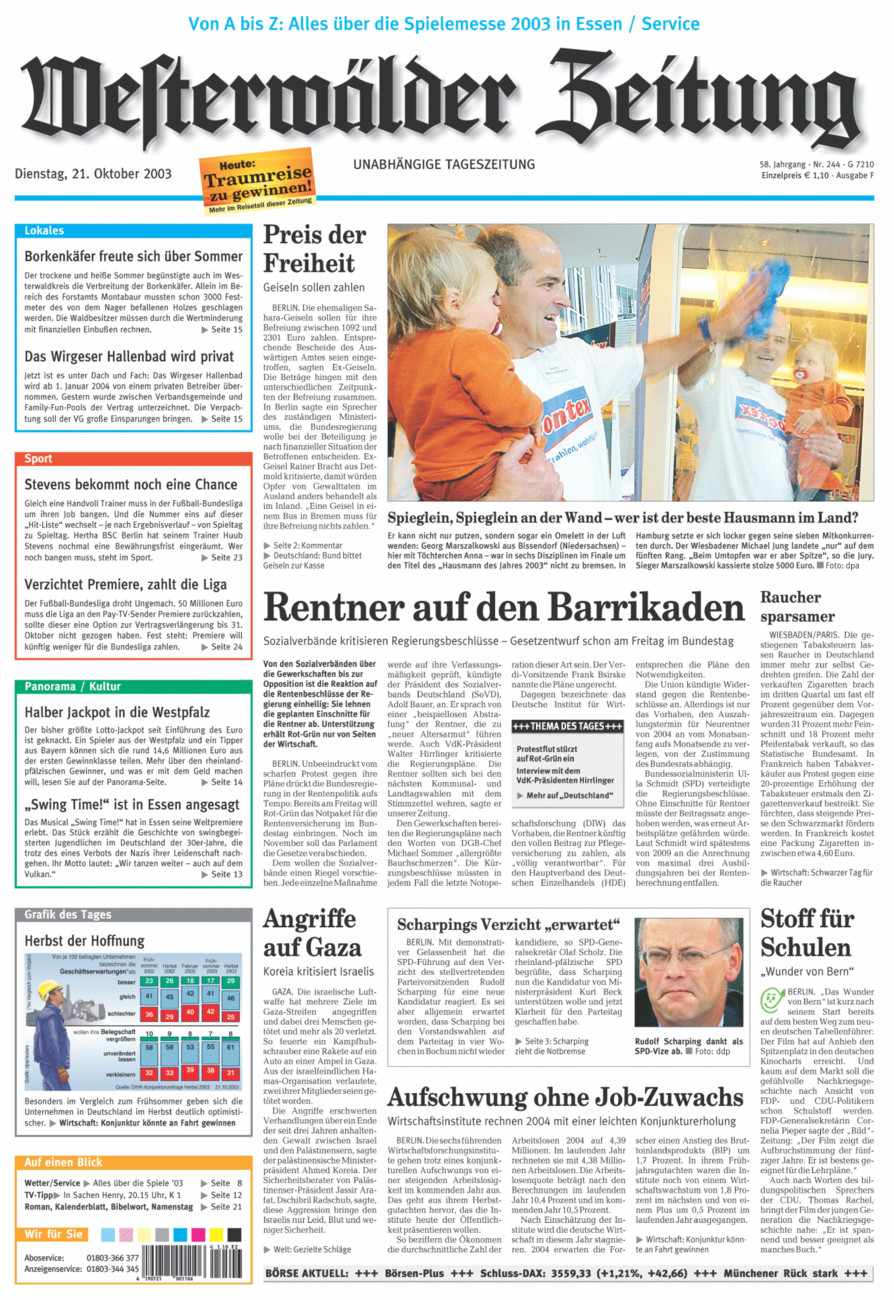 Westerwälder Zeitung vom Dienstag, 21.10.2003