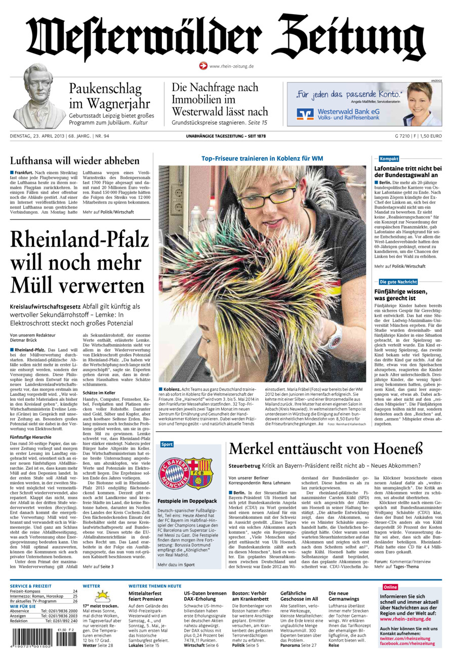 Westerwälder Zeitung vom Dienstag, 23.04.2013