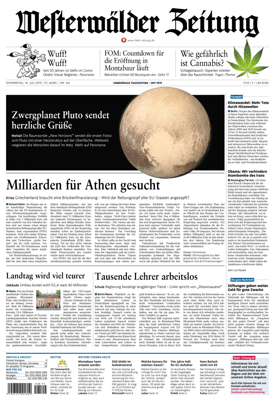 Westerwälder Zeitung vom Donnerstag, 16.07.2015