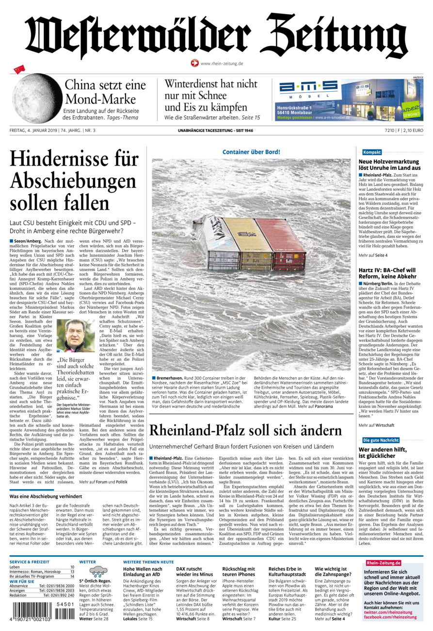 Westerwälder Zeitung vom Freitag, 04.01.2019
