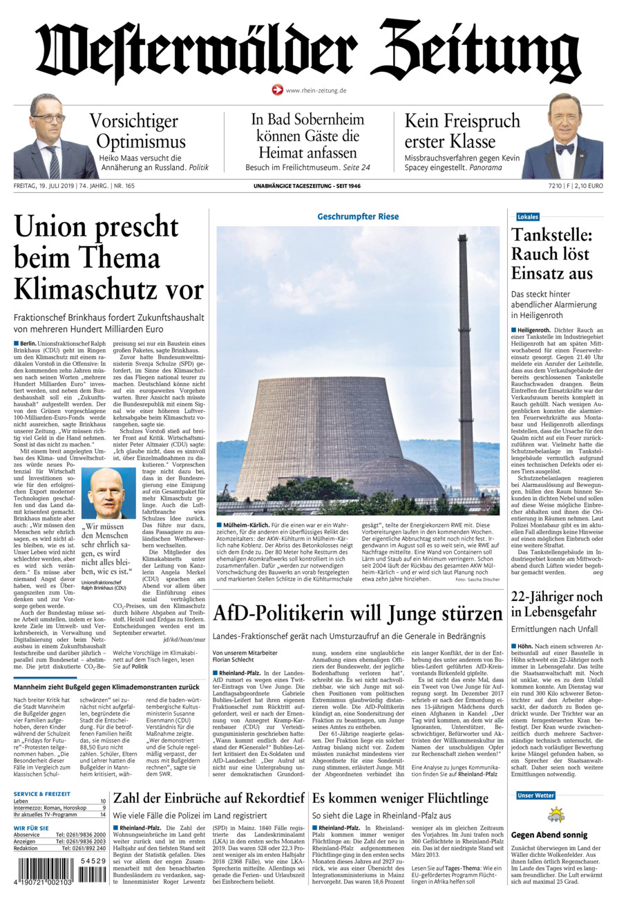 Westerwälder Zeitung vom Freitag, 19.07.2019