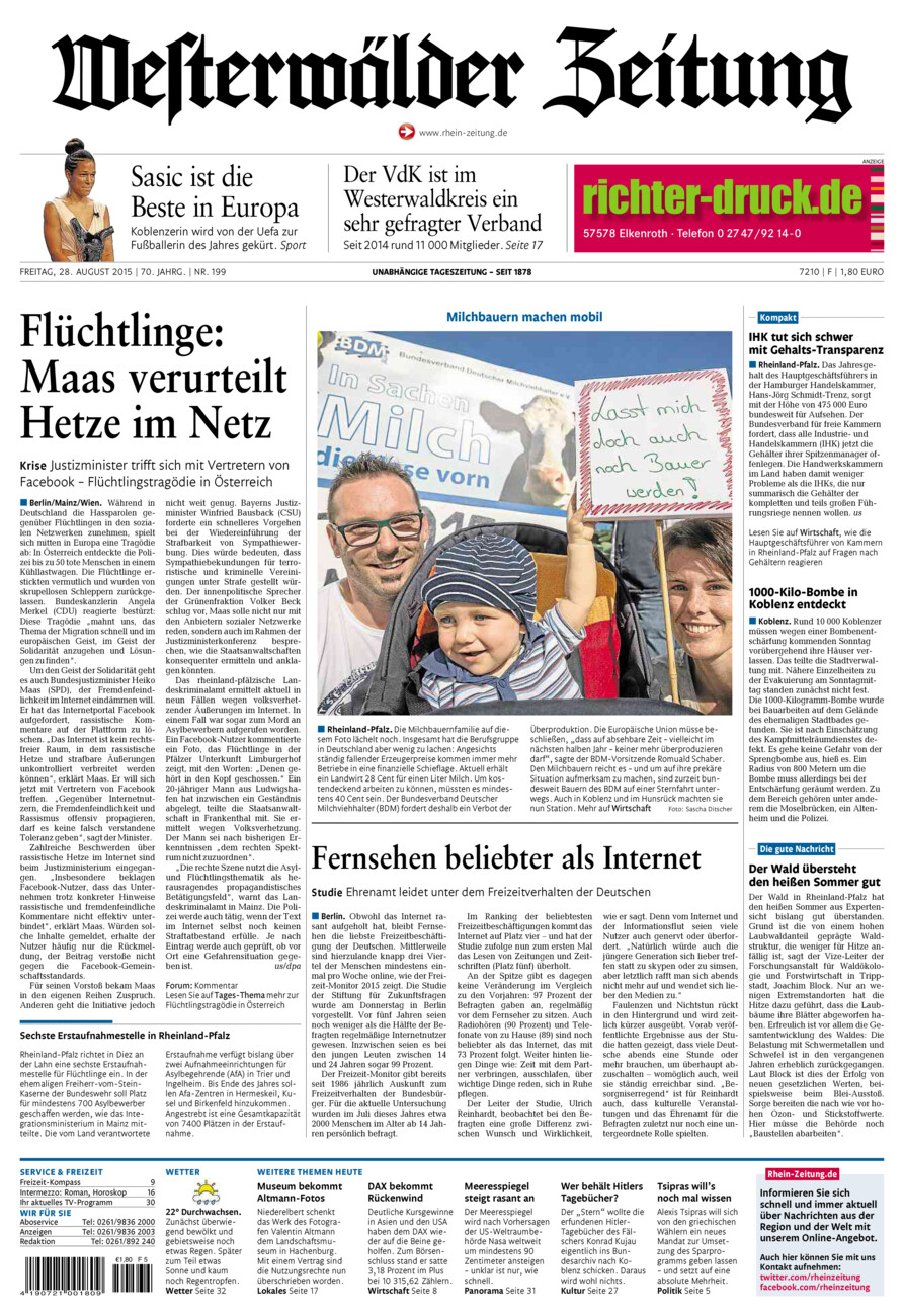 Westerwälder Zeitung vom Freitag, 28.08.2015