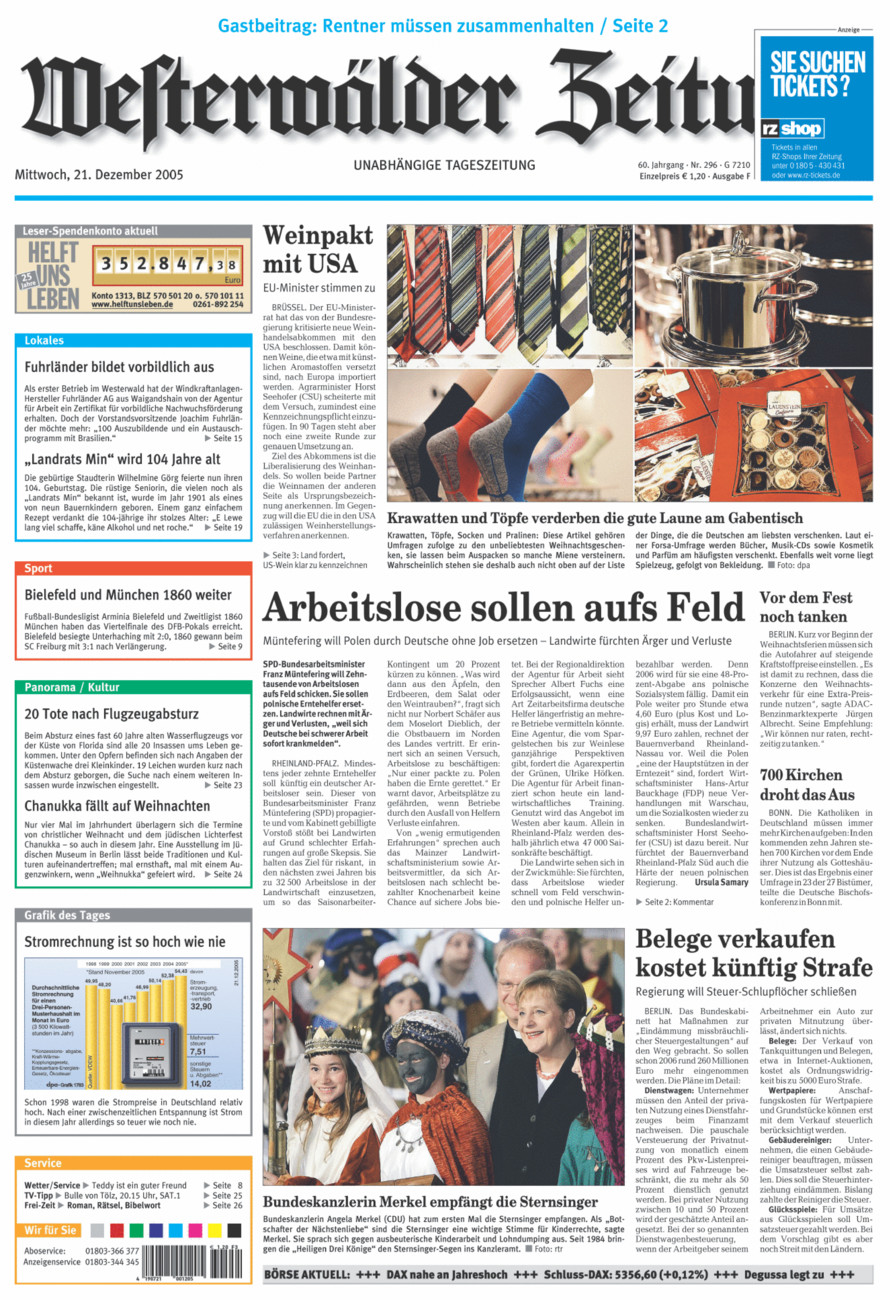 Westerwälder Zeitung vom Mittwoch, 21.12.2005