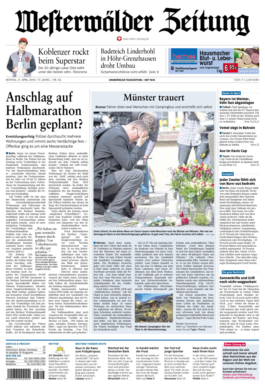 Westerwälder Zeitung vom Montag, 09.04.2018