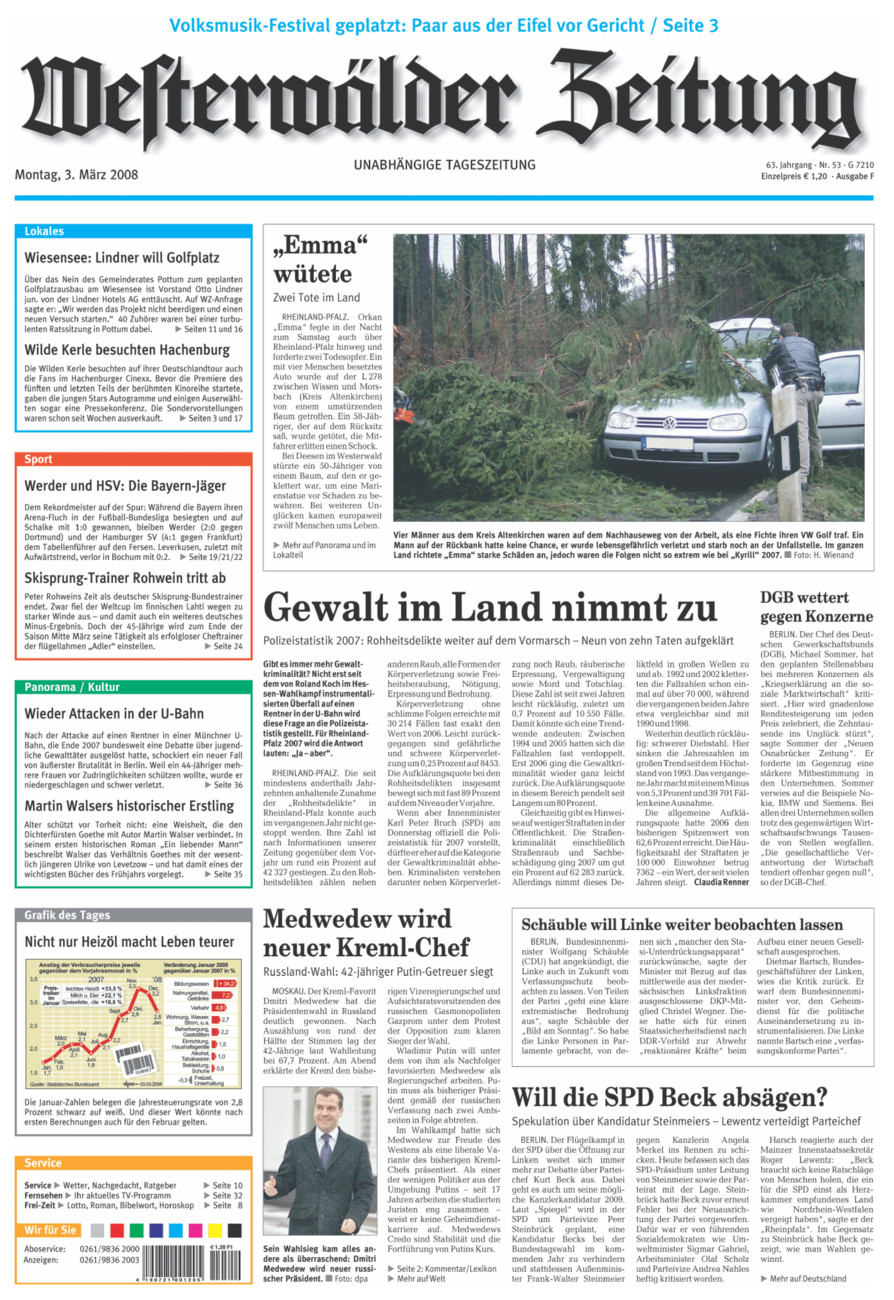 Westerwälder Zeitung vom Montag, 03.03.2008