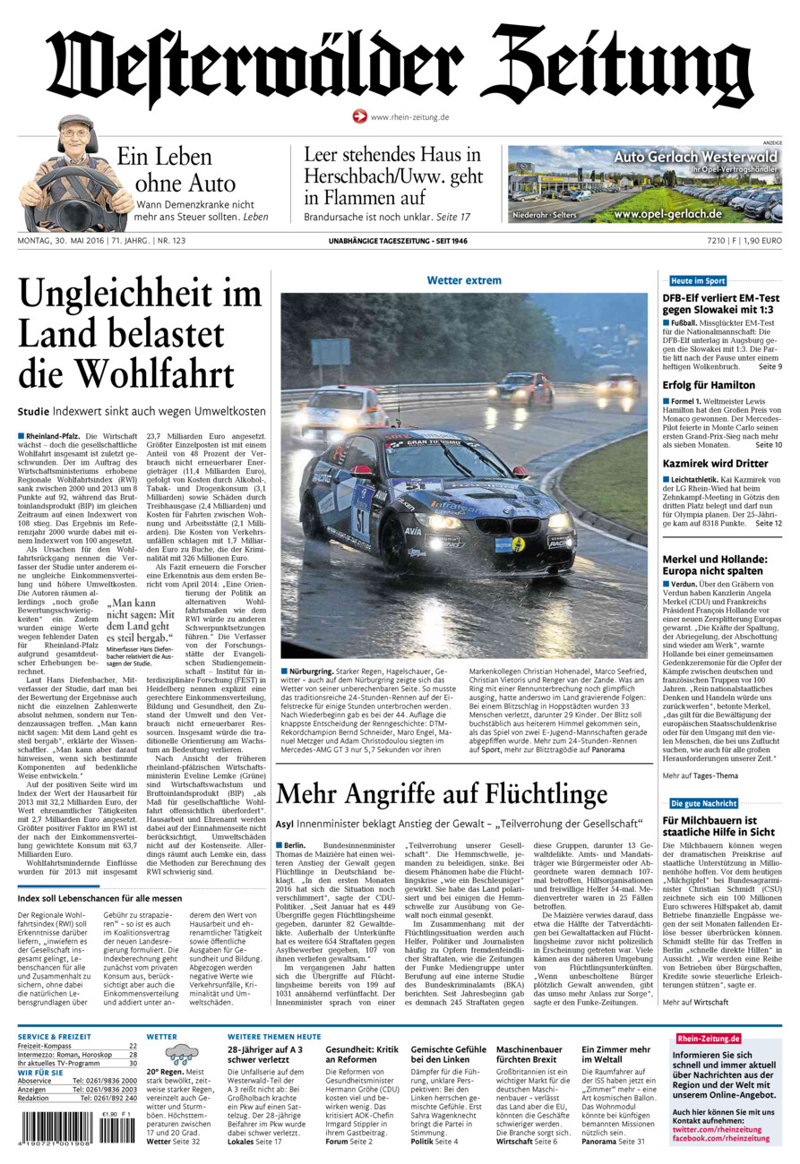 Westerwälder Zeitung vom Montag, 30.05.2016