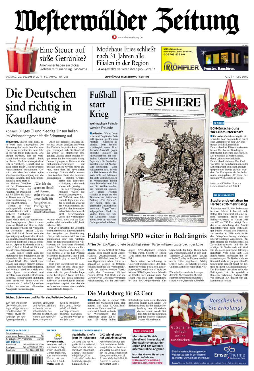 Westerwälder Zeitung vom Samstag, 20.12.2014