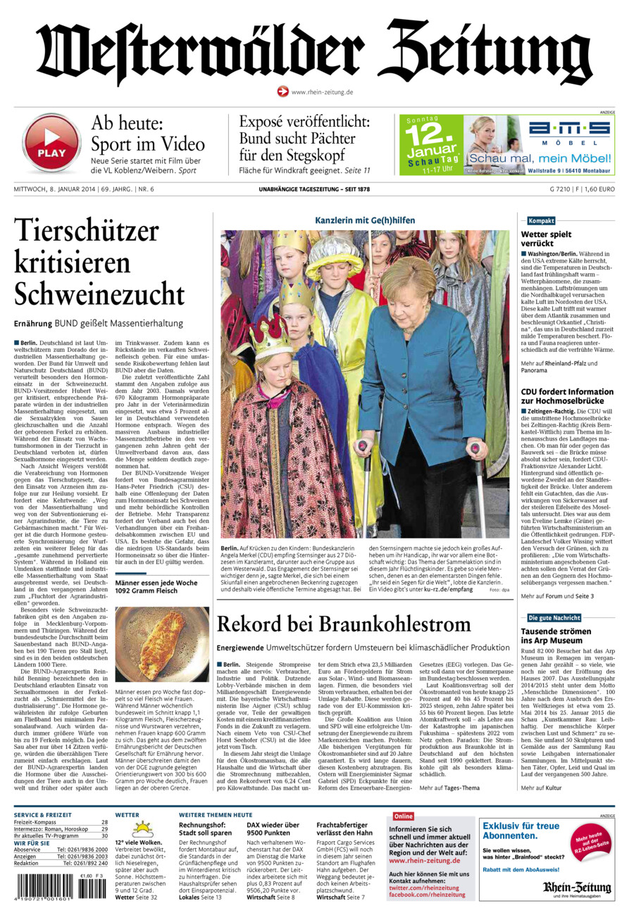 Westerwälder Zeitung vom Mittwoch, 08.01.2014