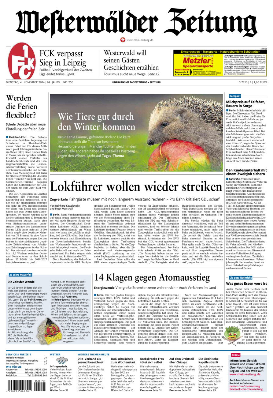 Westerwälder Zeitung vom Dienstag, 04.11.2014