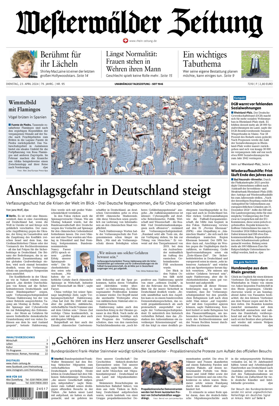 Westerwälder Zeitung vom Dienstag, 23.04.2024
