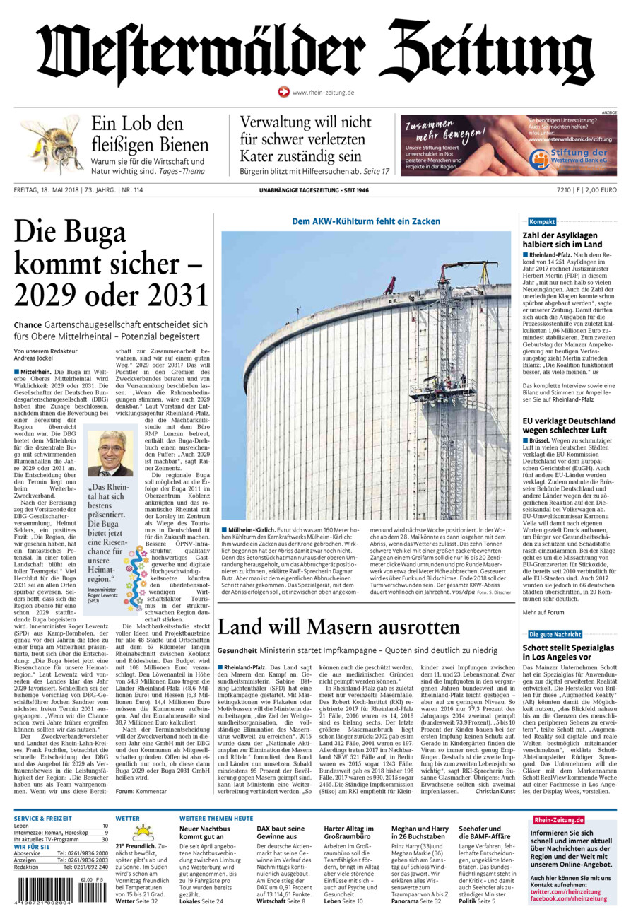 Westerwälder Zeitung vom Freitag, 18.05.2018
