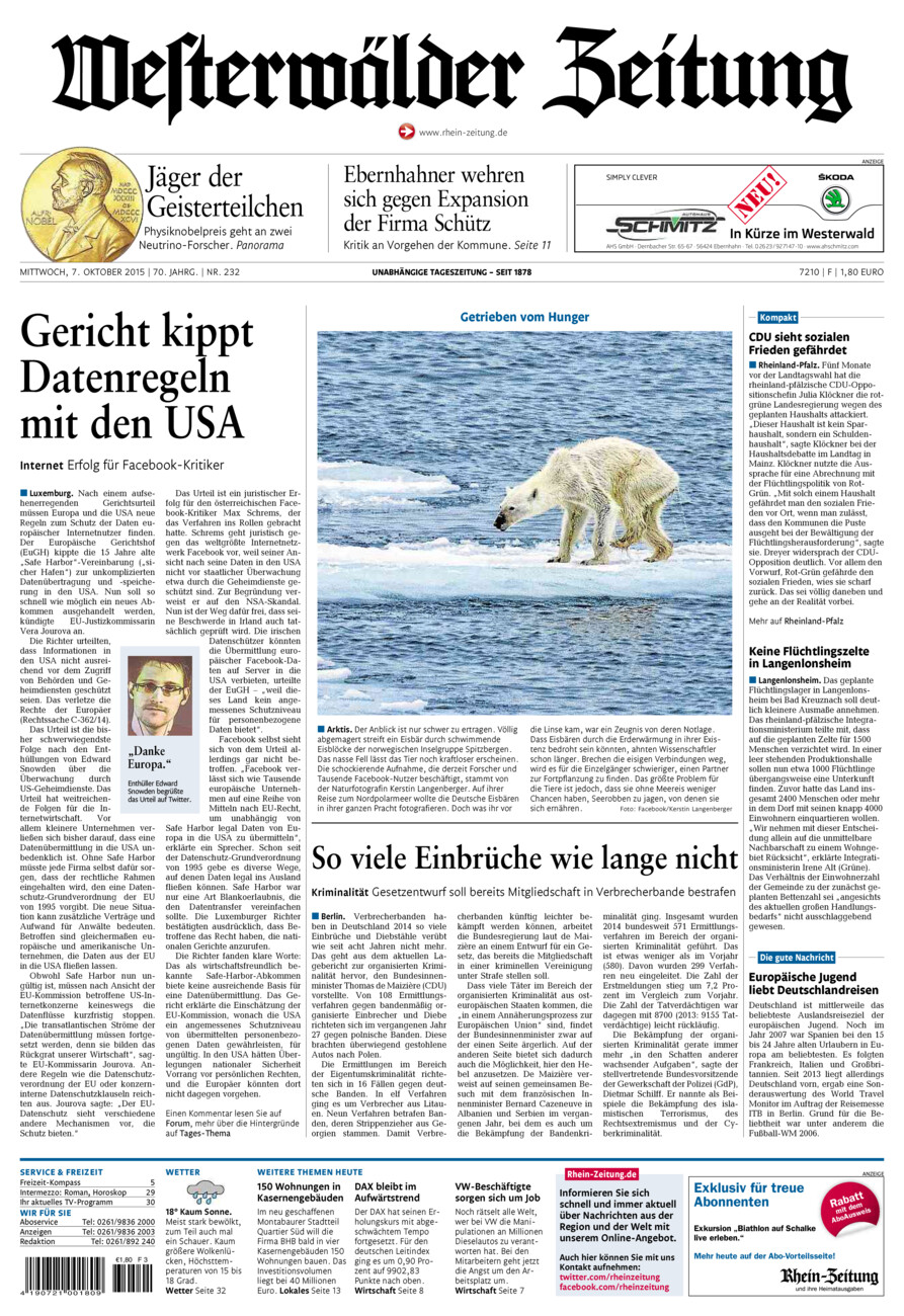 Westerwälder Zeitung vom Mittwoch, 07.10.2015