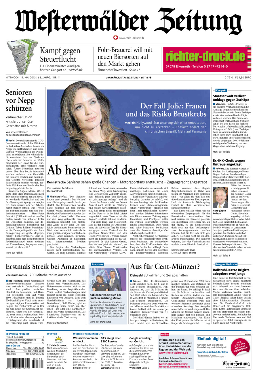 Westerwälder Zeitung vom Mittwoch, 15.05.2013