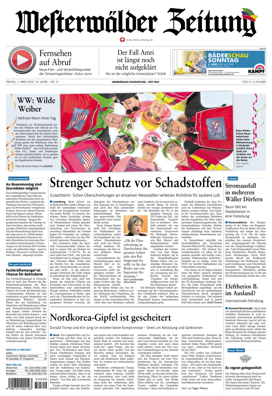 Westerwälder Zeitung vom Freitag, 01.03.2019