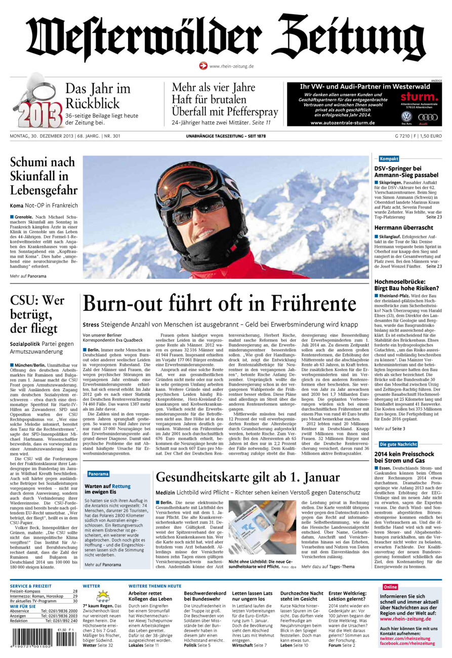 Westerwälder Zeitung vom Montag, 30.12.2013