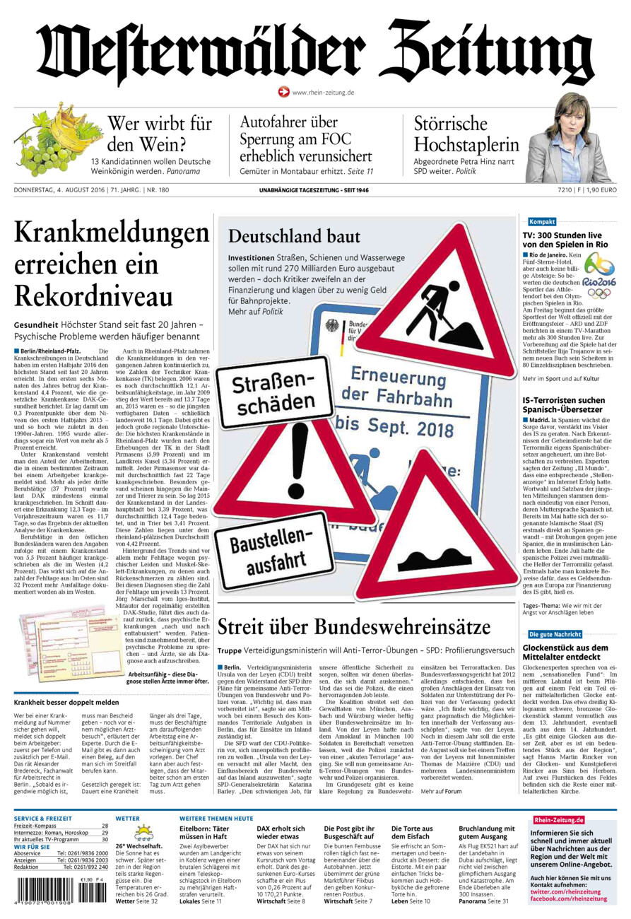 Westerwälder Zeitung vom Donnerstag, 04.08.2016