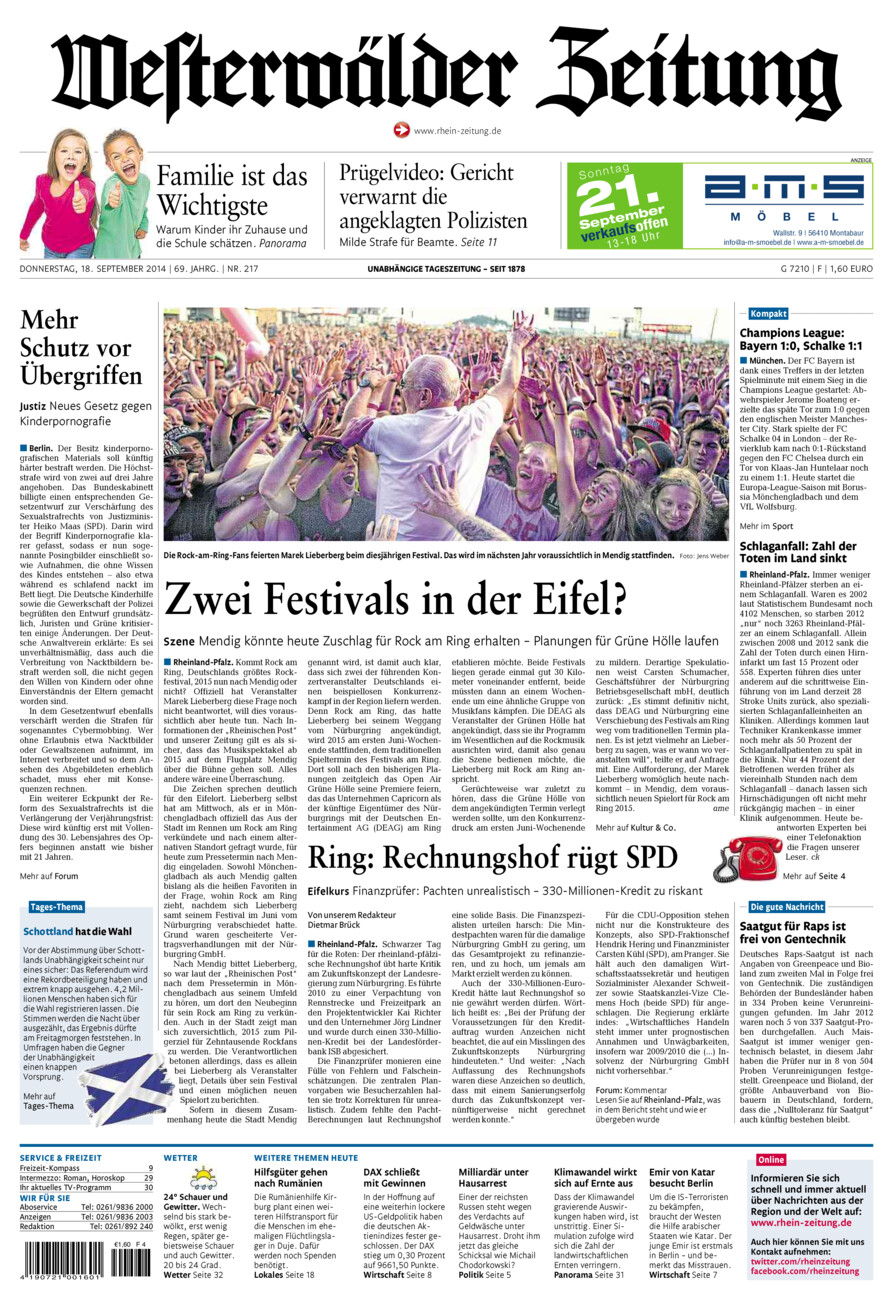 Westerwälder Zeitung vom Donnerstag, 18.09.2014