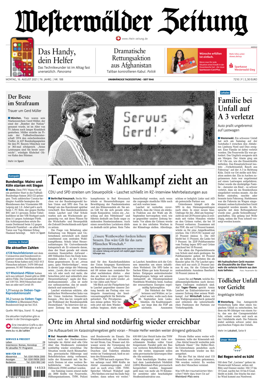 Westerwälder Zeitung vom Montag, 16.08.2021