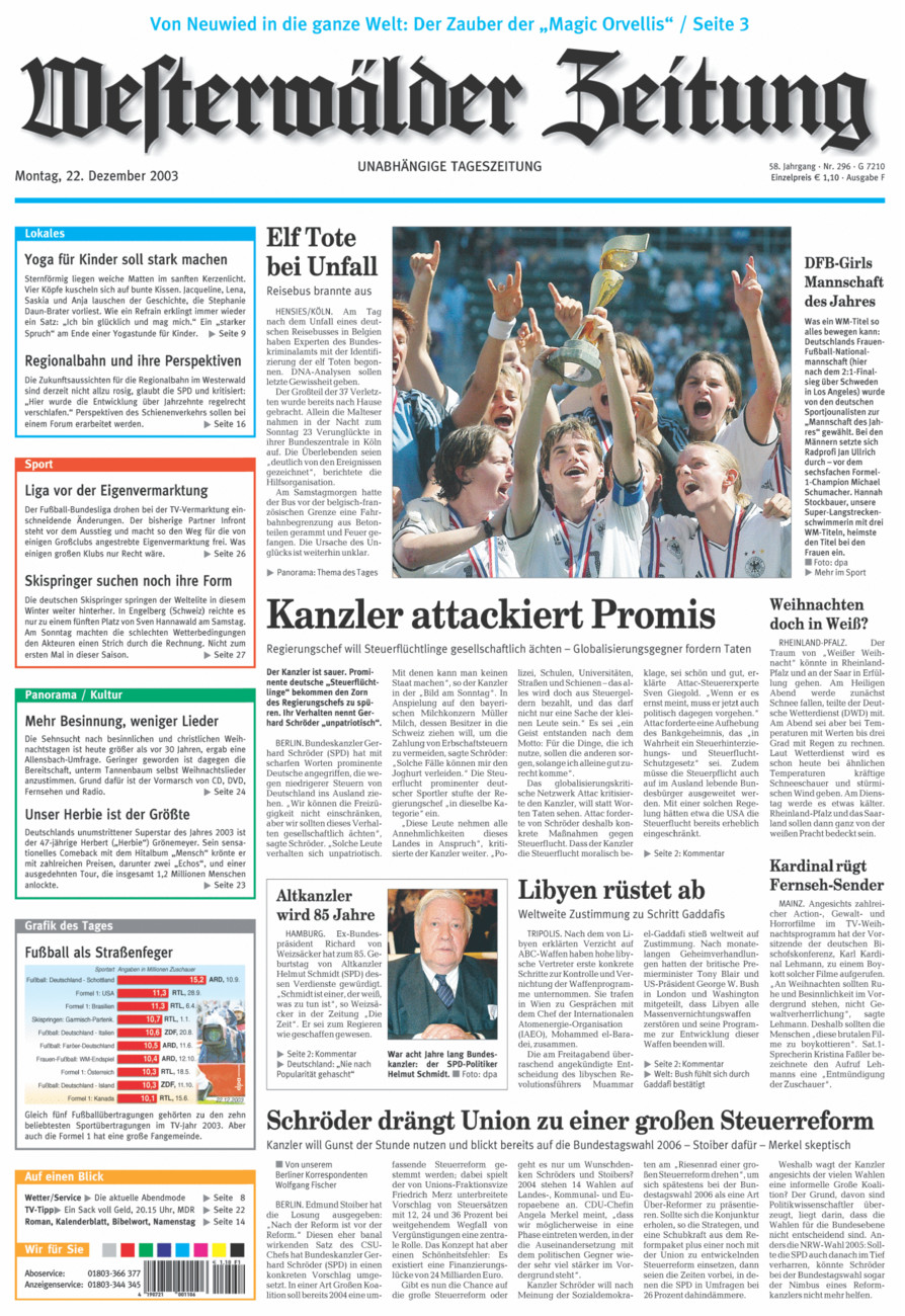 Westerwälder Zeitung vom Montag, 22.12.2003