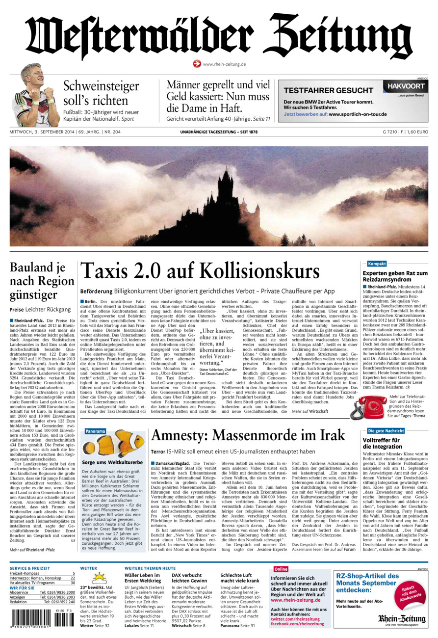 Westerwälder Zeitung vom Mittwoch, 03.09.2014