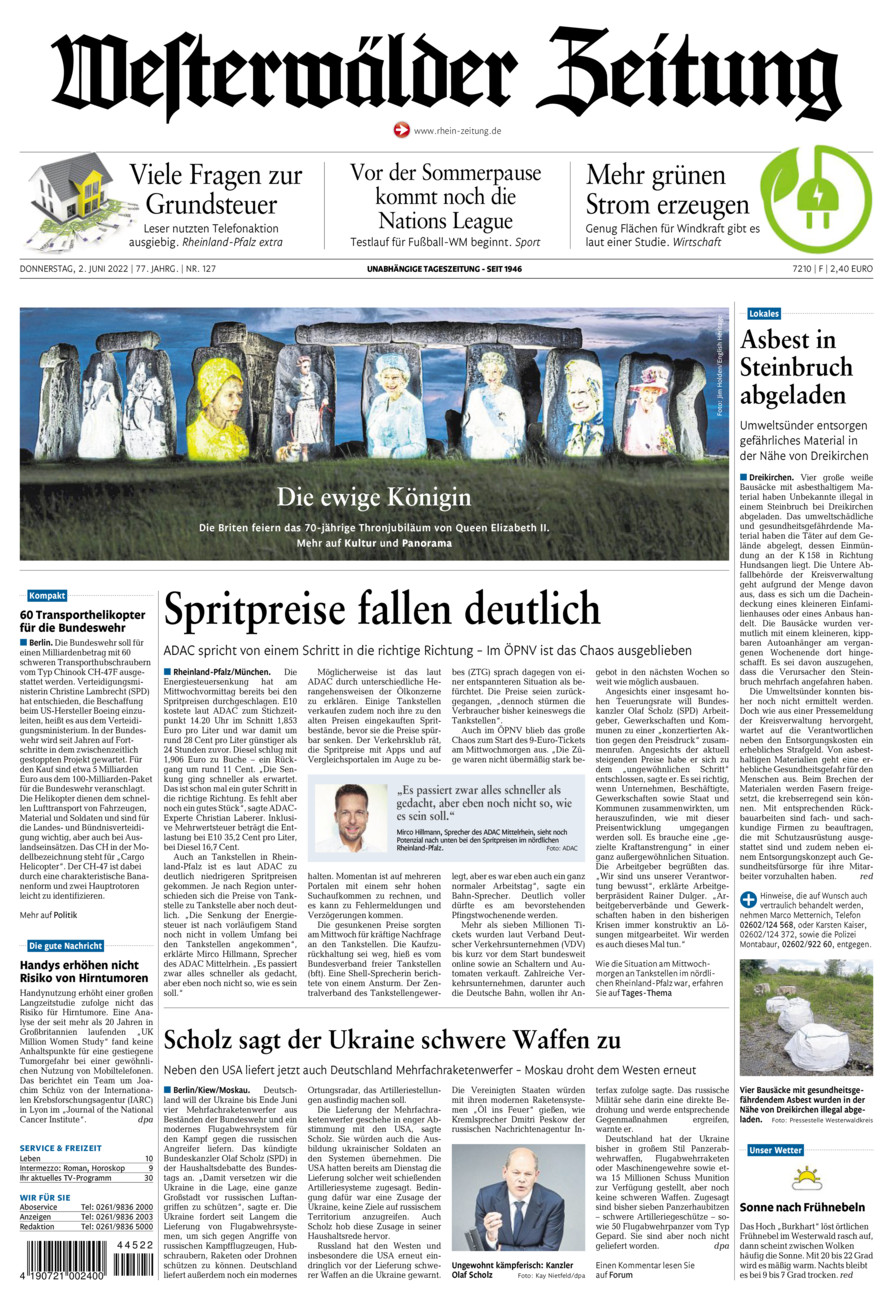 Westerwälder Zeitung vom Donnerstag, 02.06.2022