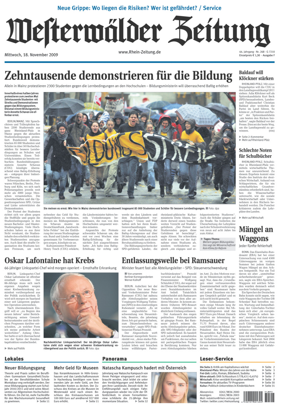 Westerwälder Zeitung vom Mittwoch, 18.11.2009