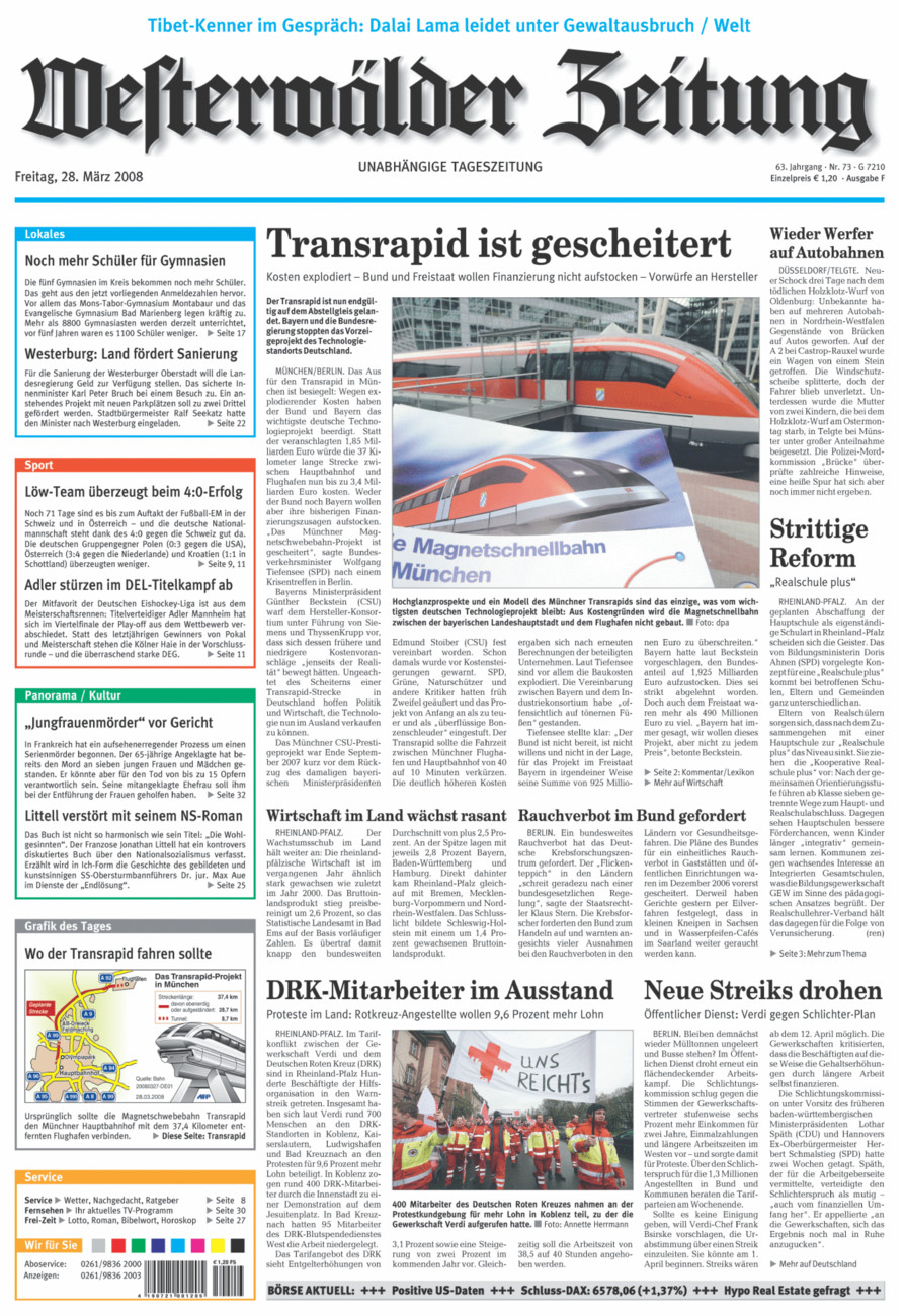 Westerwälder Zeitung vom Freitag, 28.03.2008