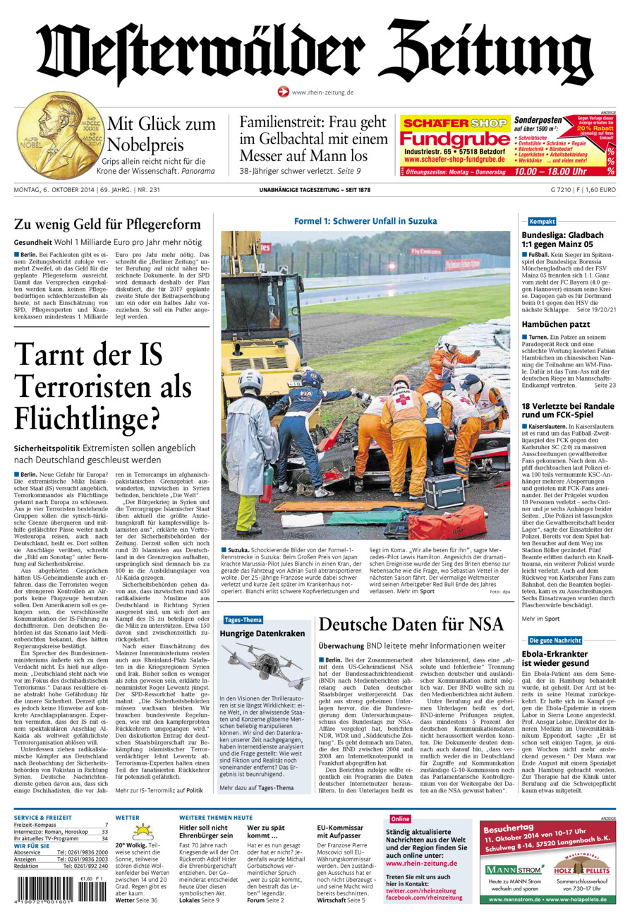 Westerwälder Zeitung vom Montag, 06.10.2014