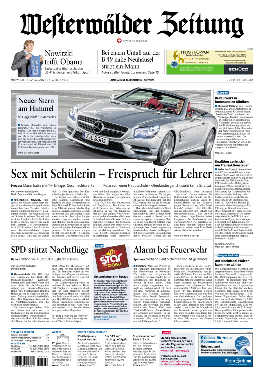 Westerwälder Zeitung vom Mittwoch, 11.01.2012