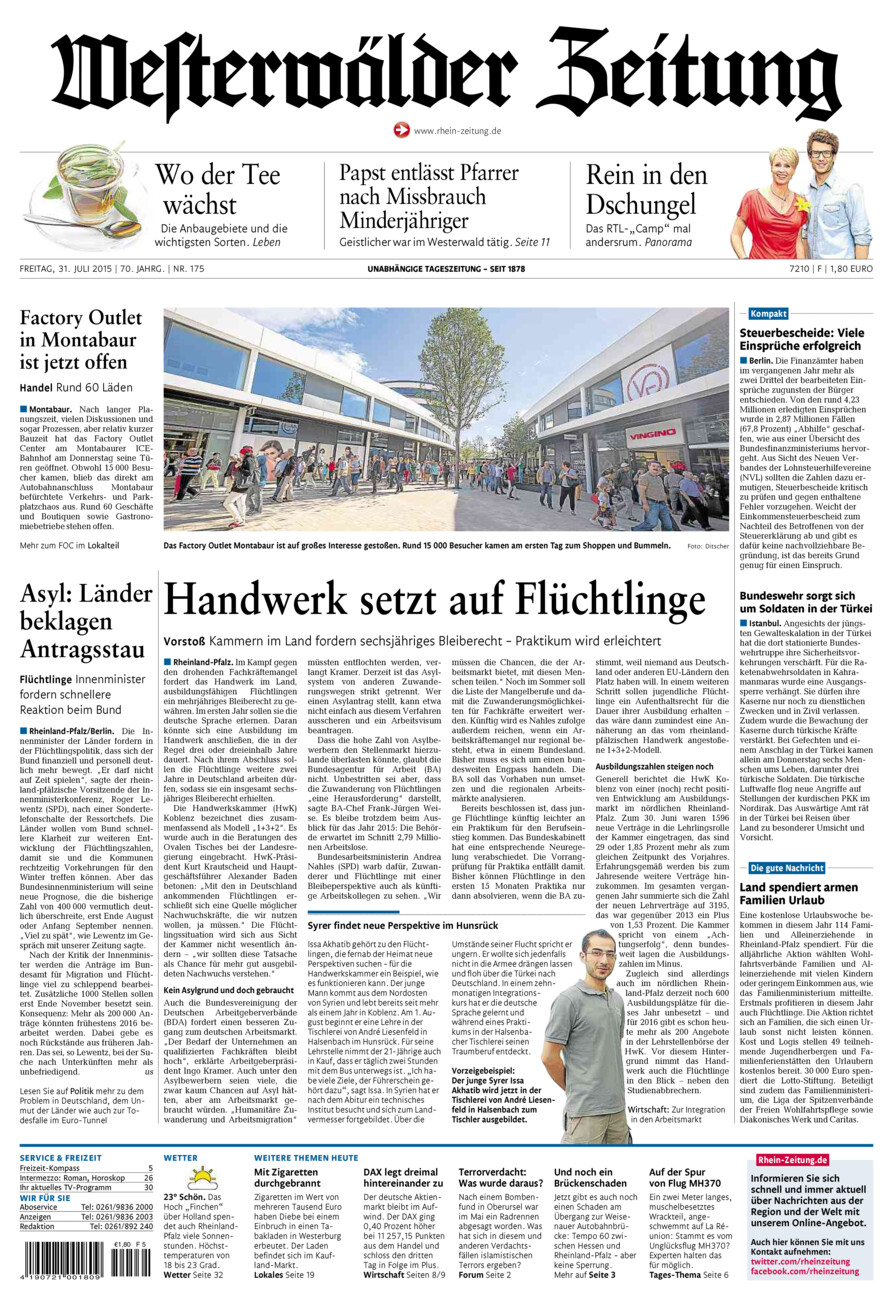 Westerwälder Zeitung vom Freitag, 31.07.2015