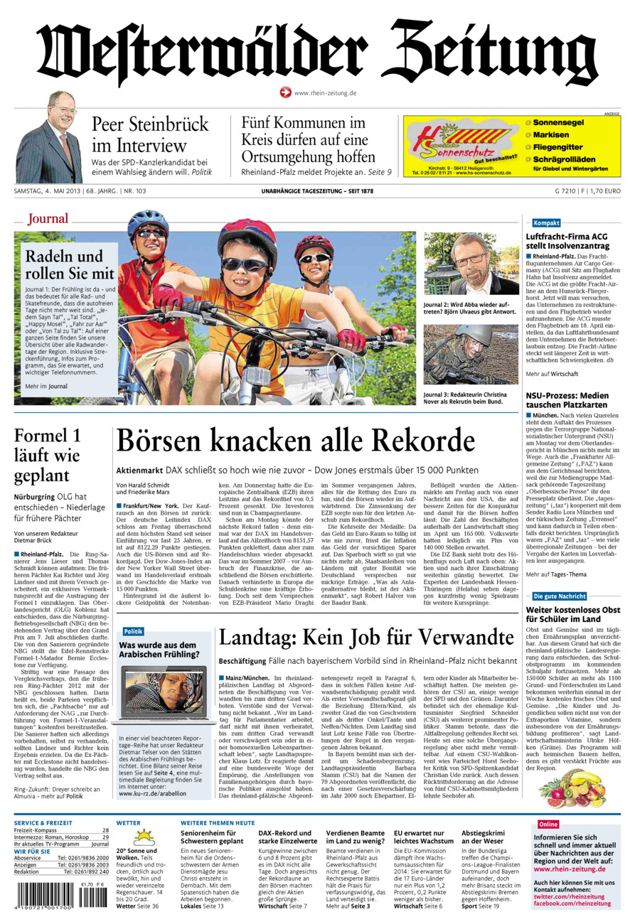 Westerwälder Zeitung vom Samstag, 04.05.2013