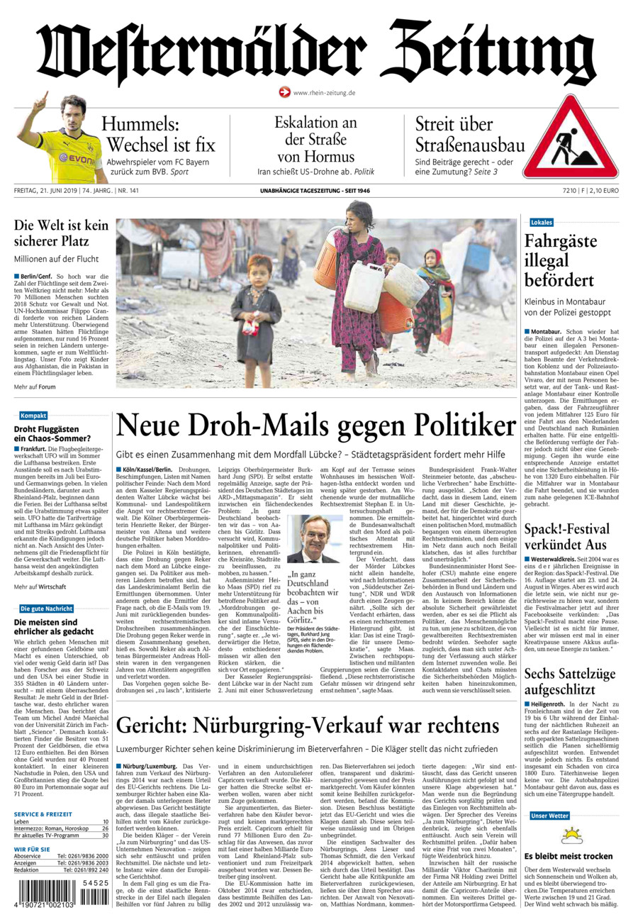 Westerwälder Zeitung vom Freitag, 21.06.2019