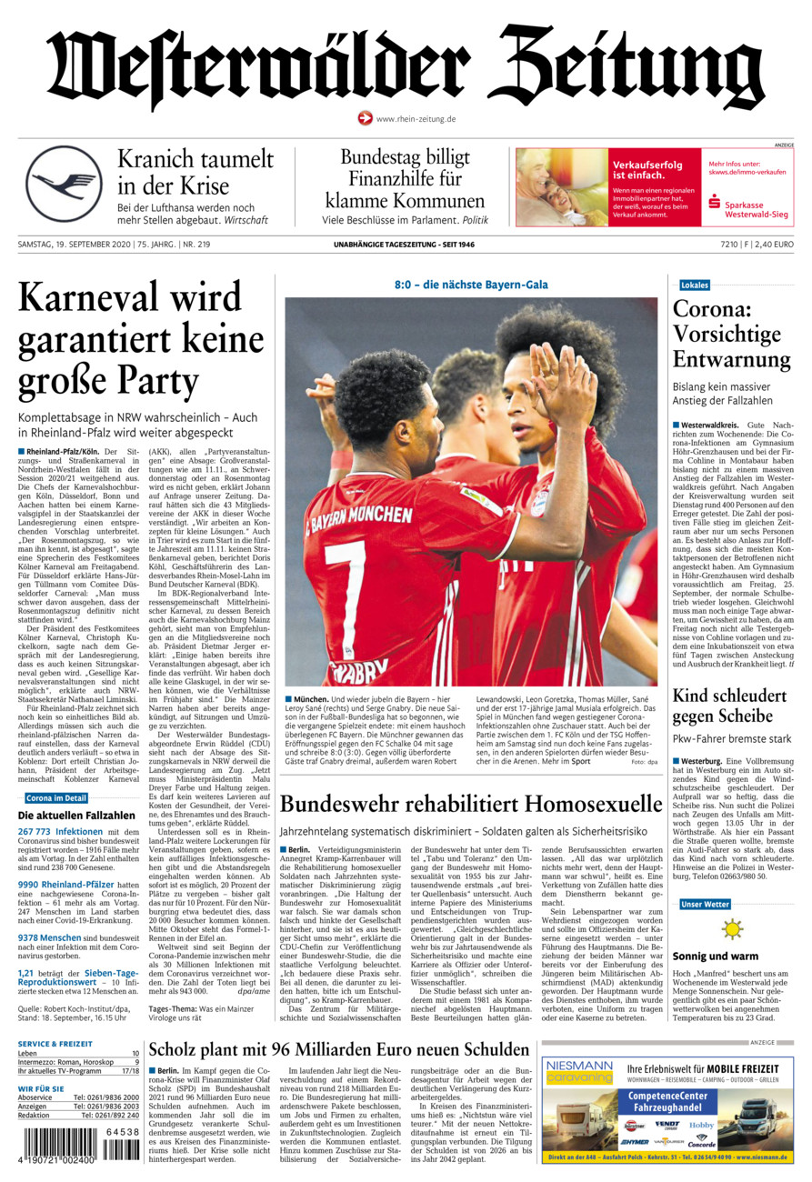 Westerwälder Zeitung vom Samstag, 19.09.2020