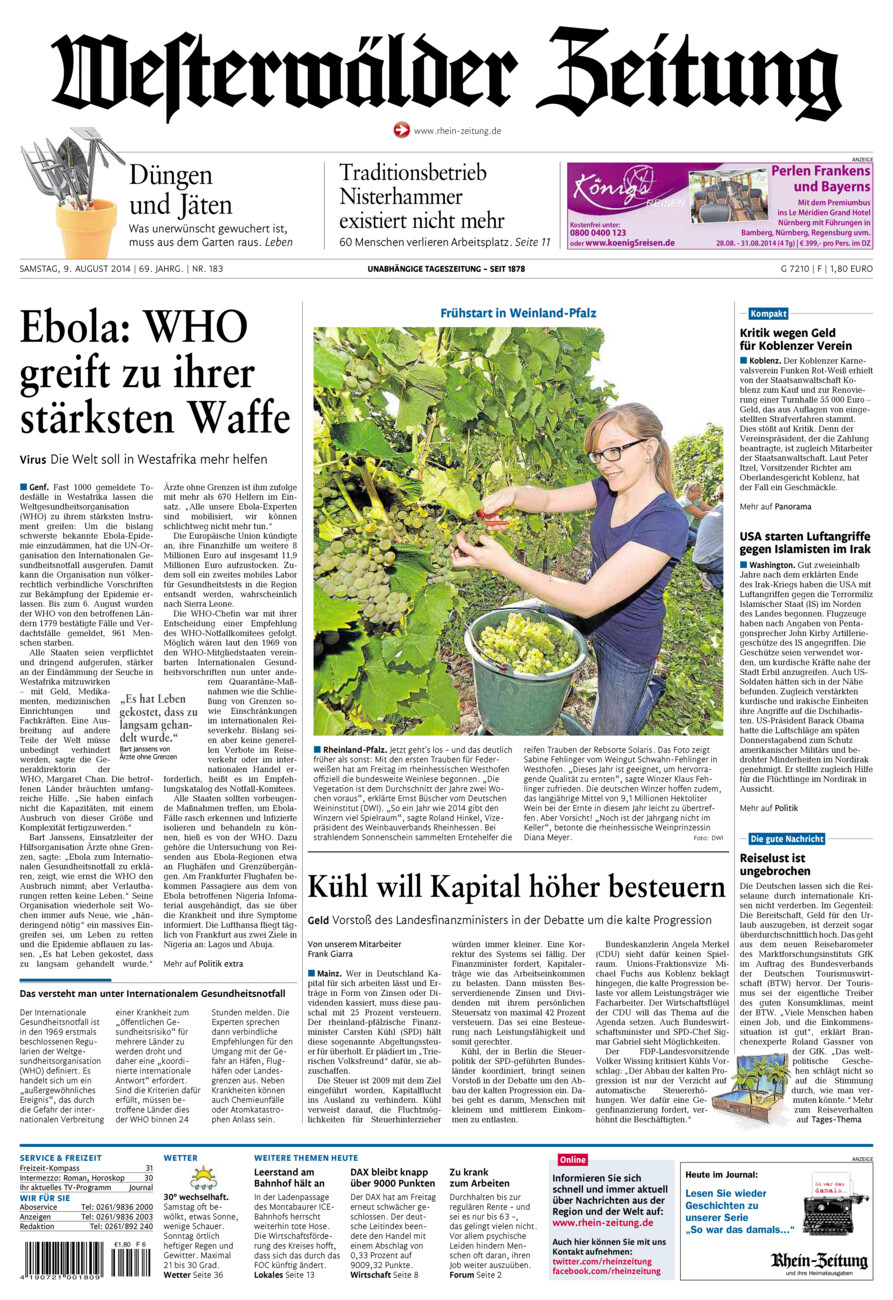 Westerwälder Zeitung vom Samstag, 09.08.2014