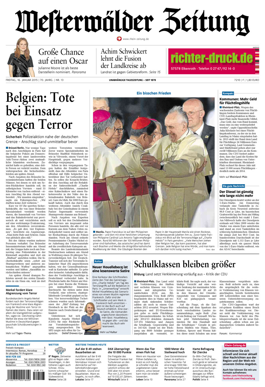 Westerwälder Zeitung vom Freitag, 16.01.2015