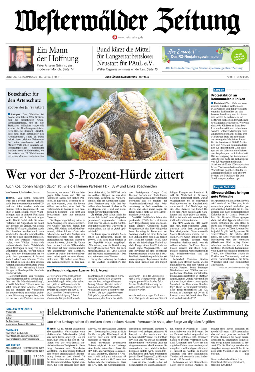 Westerwälder Zeitung vom Dienstag, 14.01.2025