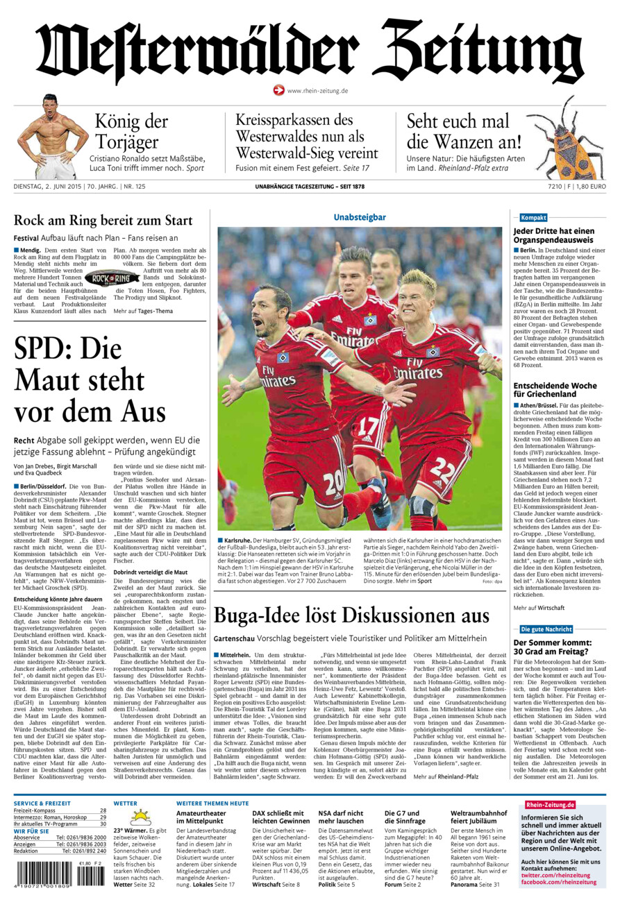 Westerwälder Zeitung vom Dienstag, 02.06.2015