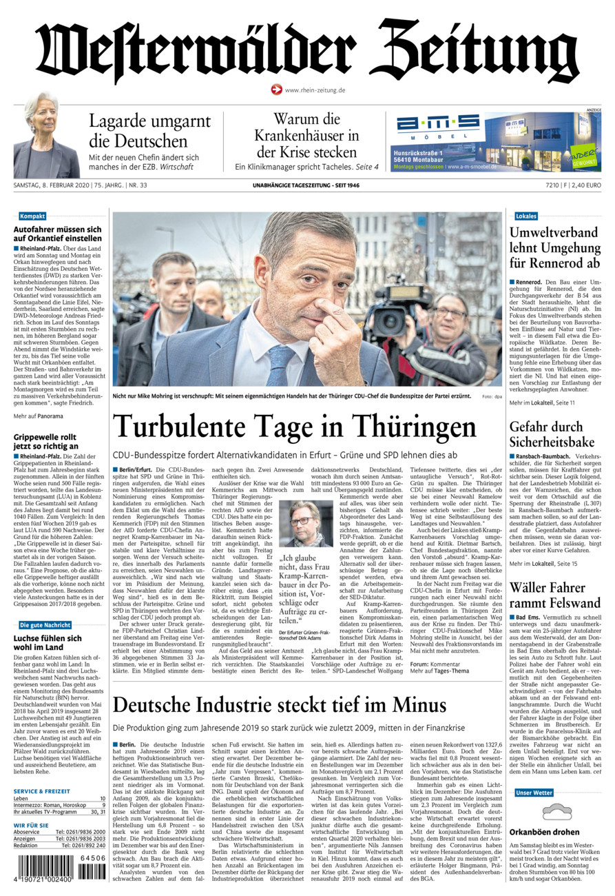 Westerwälder Zeitung vom Samstag, 08.02.2020
