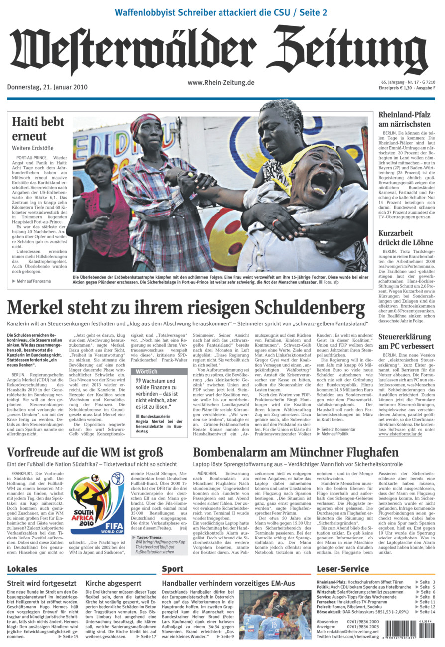 Westerwälder Zeitung vom Donnerstag, 21.01.2010